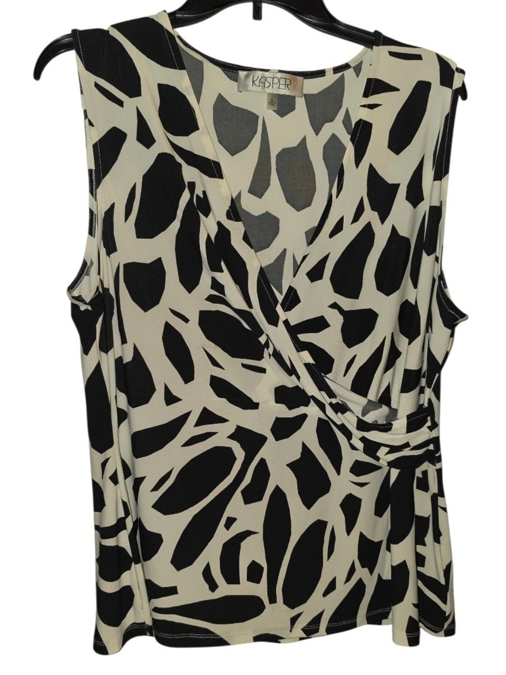 Kasper Blouse Sleeveless Black White Geometric XL